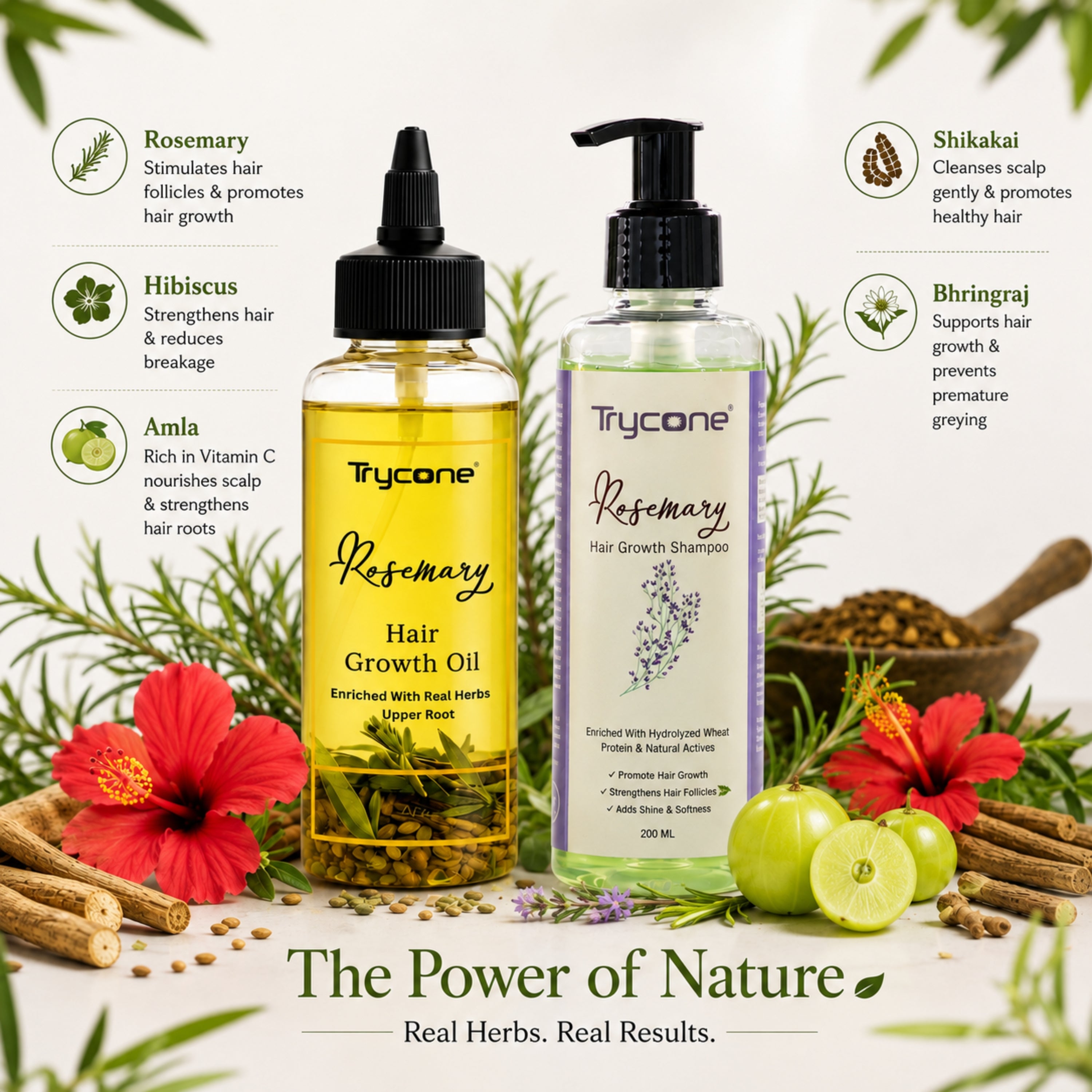 Rosemary Hair Growth Combo β Hair Oil 200ml + Shampoo 200ml | Controls Hair Fall, Strengthens Roots & Promotes Hair Growth | 2-Step Hair Care Kit for Men and Women