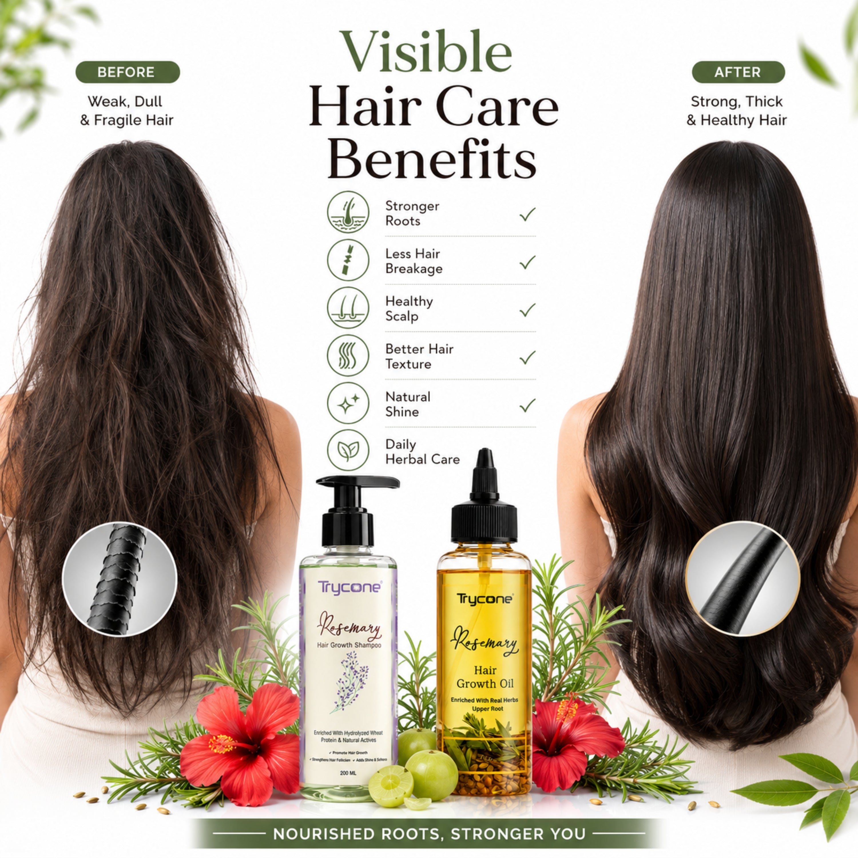Rosemary Hair Growth Combo β Hair Oil 200ml + Shampoo 200ml | Controls Hair Fall, Strengthens Roots & Promotes Hair Growth | 2-Step Hair Care Kit for Men and Women