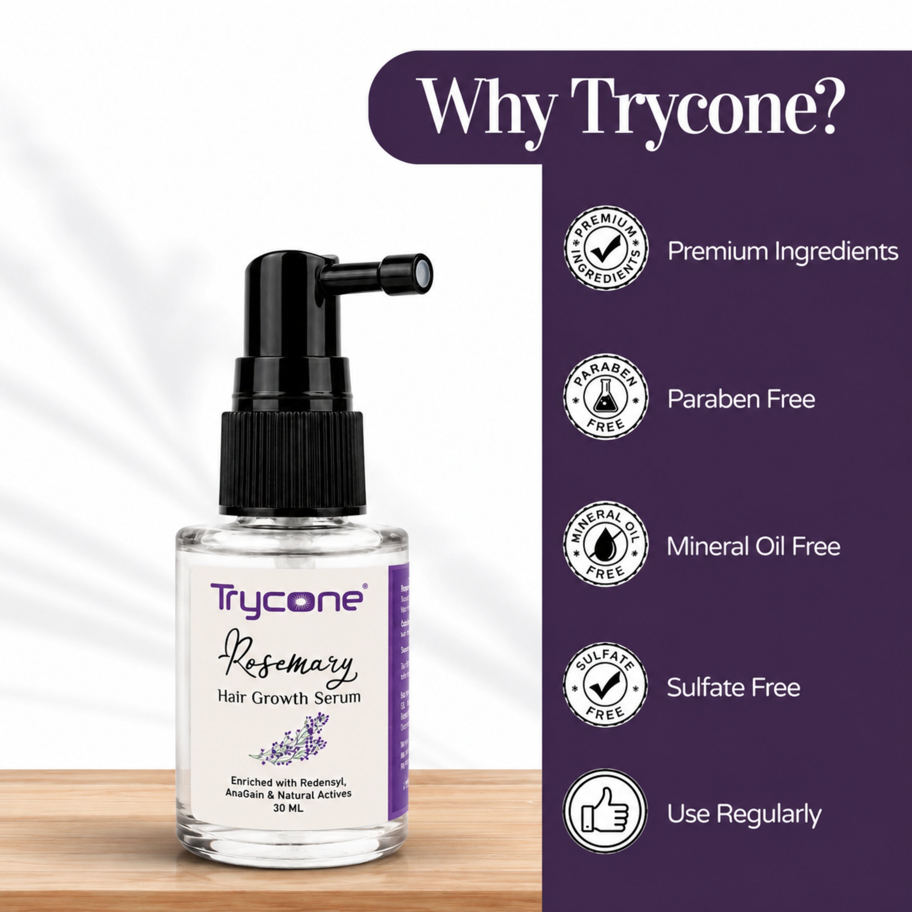 Trycone Rosemary Hair Growth Serum Enrich with Redensyl, Anagain & Other Natural Actives β 30 Ml
