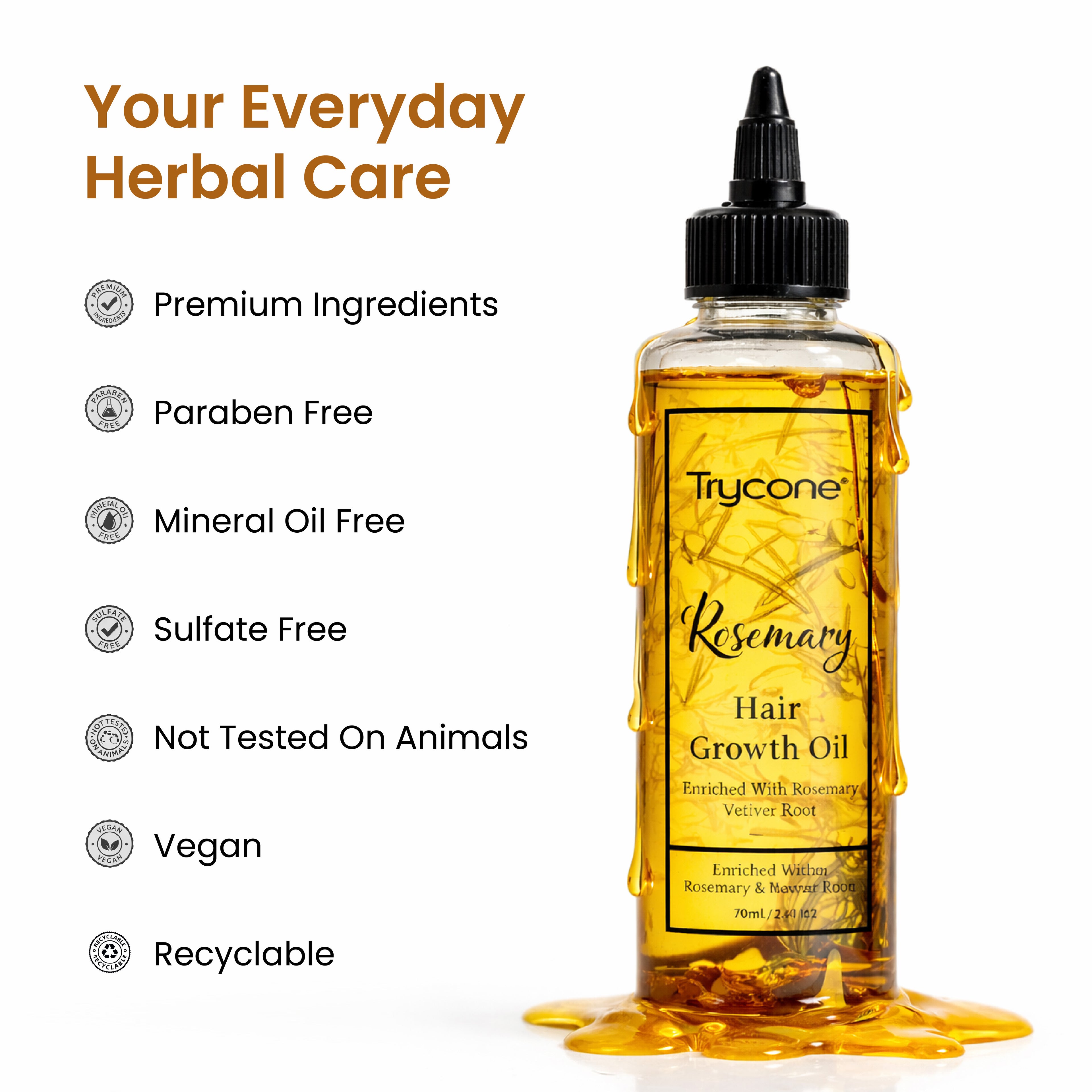 Trycone Rosemary Hair Oil – Enriched with Real Herbs & Vitamin E - 200 ml