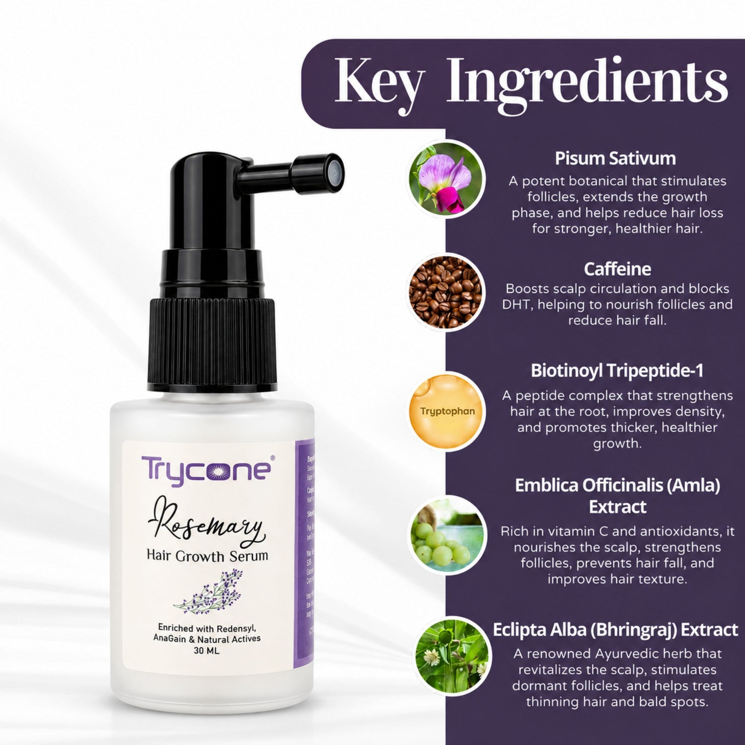 Trycone Rosemary Hair Growth Serum Enrich with Redensyl, Anagain &amp; Other Natural Actives – 30 Ml