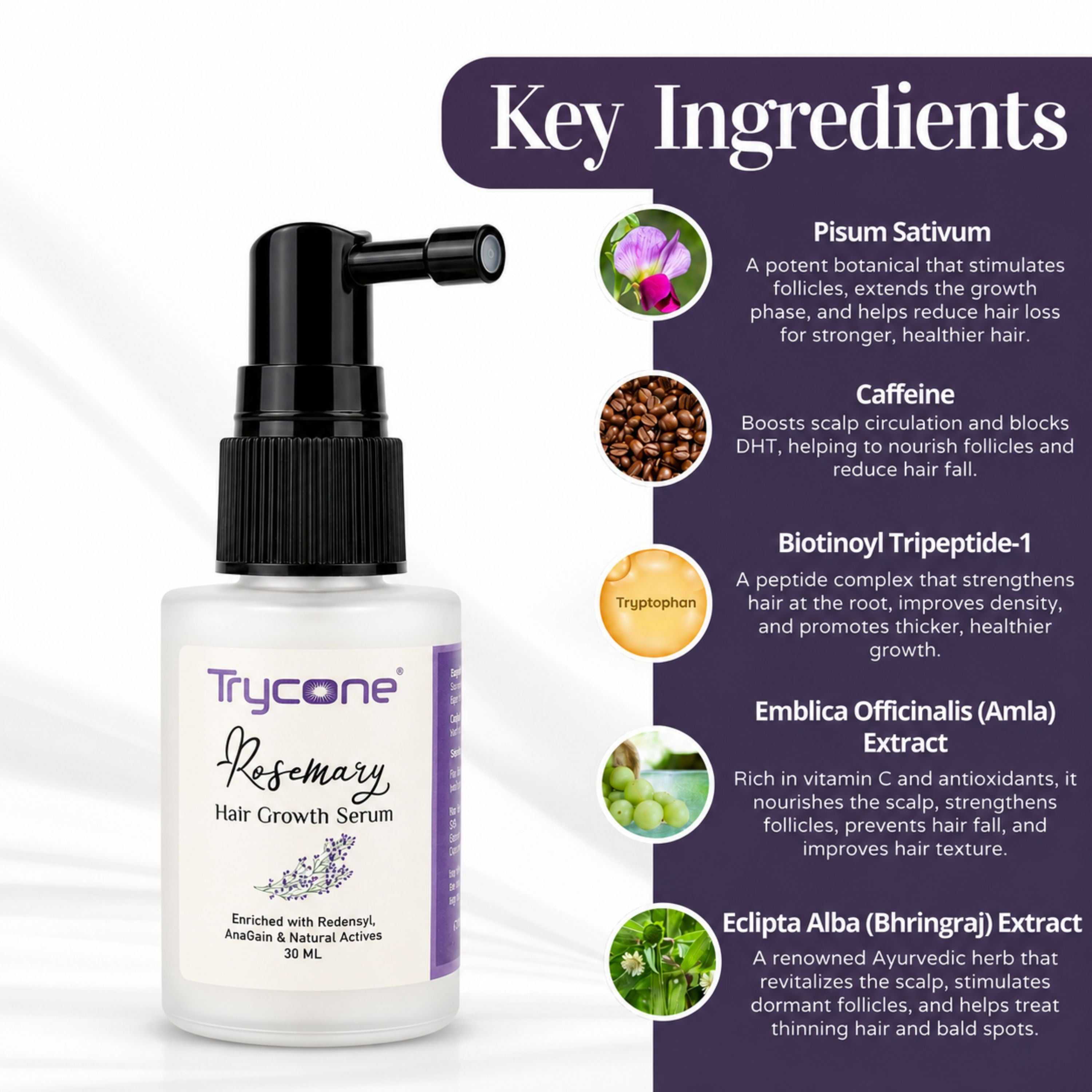 Trycone Rosemary Hair Growth Serum Enrich with Redensyl, Anagain &amp; Other Natural Actives – 30 Ml