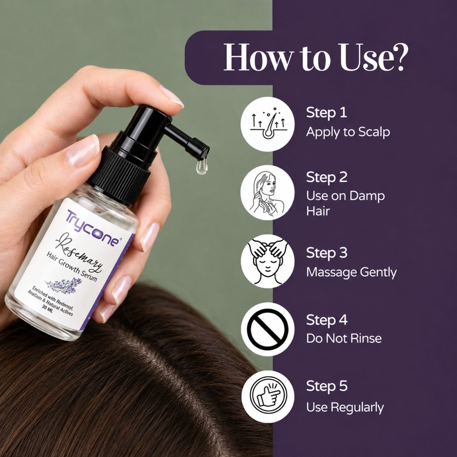 Trycone Rosemary Hair Growth Serum Enrich with Redensyl, Anagain &amp; Other Natural Actives – 30 Ml