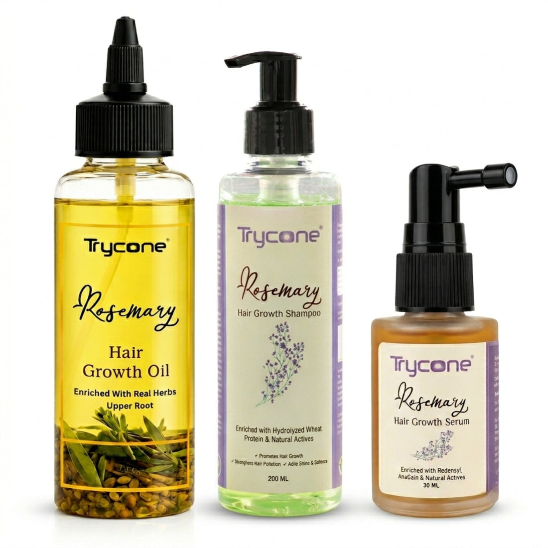 Rosemary Hair Growth Kit &amp; Anti Hair Fall Combo | Includes Shampoo (200ml), Hair Oil (200ml) &amp; Advanced Hair Growth Serum (30ml) with Redensyl &amp; Biotin | Complete 3-Step Hair Regimen for Men &amp; Women