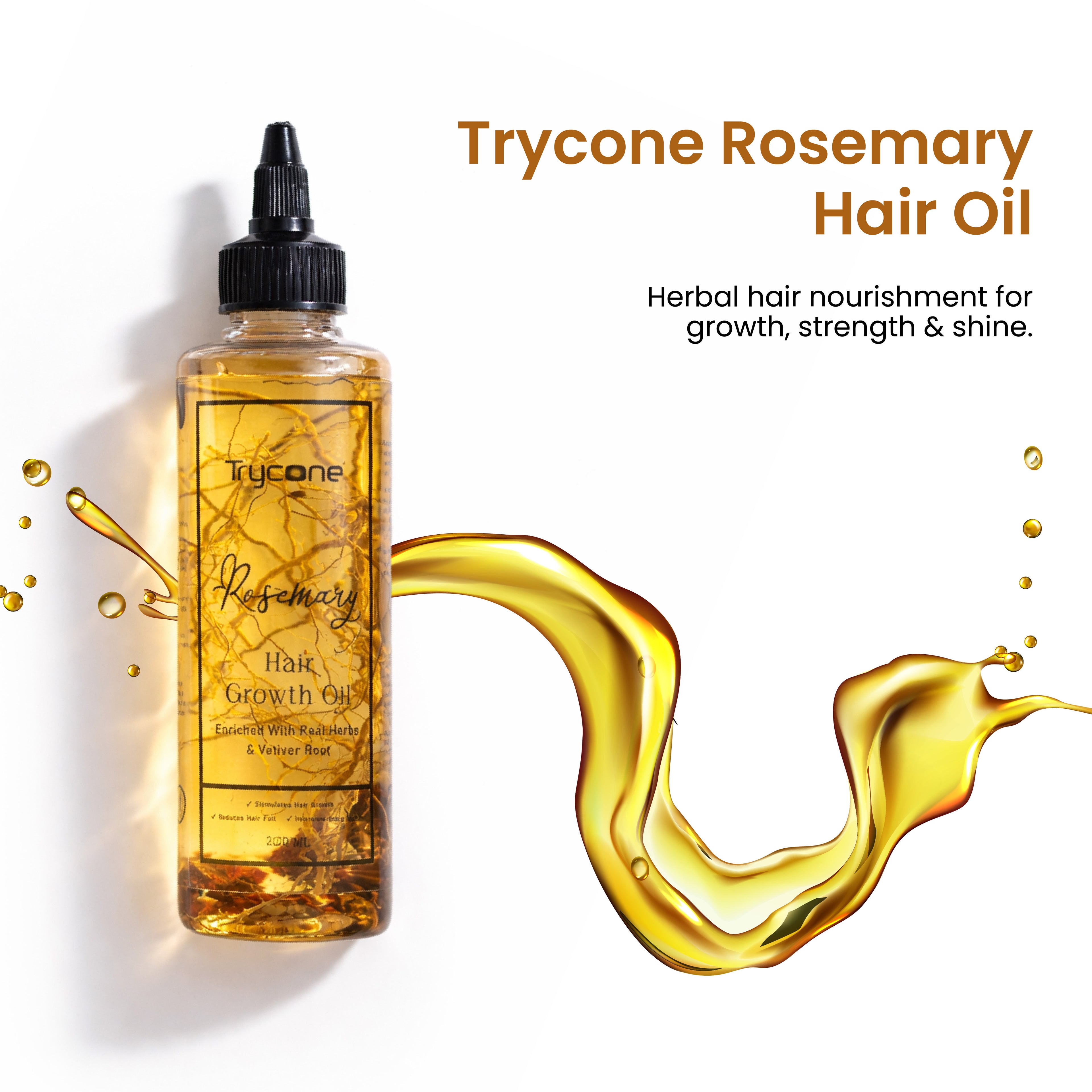 Trycone Rosemary Hair Oil – Enriched with Real Herbs &amp; Vitamin E - 200 ml