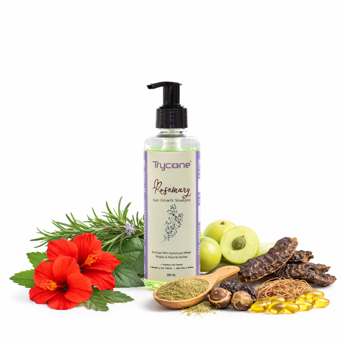 Trycone Rosemary Hair Shampoo Enriched with Hydrolyzed Wheat Protein &amp; Natural Actives – 200 Ml