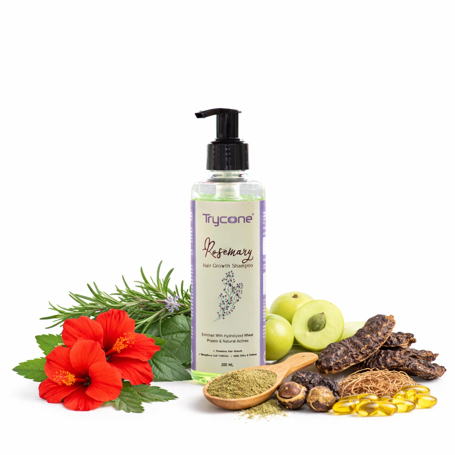 Trycone Rosemary Hair Shampoo Enriched with Hydrolyzed Wheat Protein &amp; Natural Actives – 200 Ml